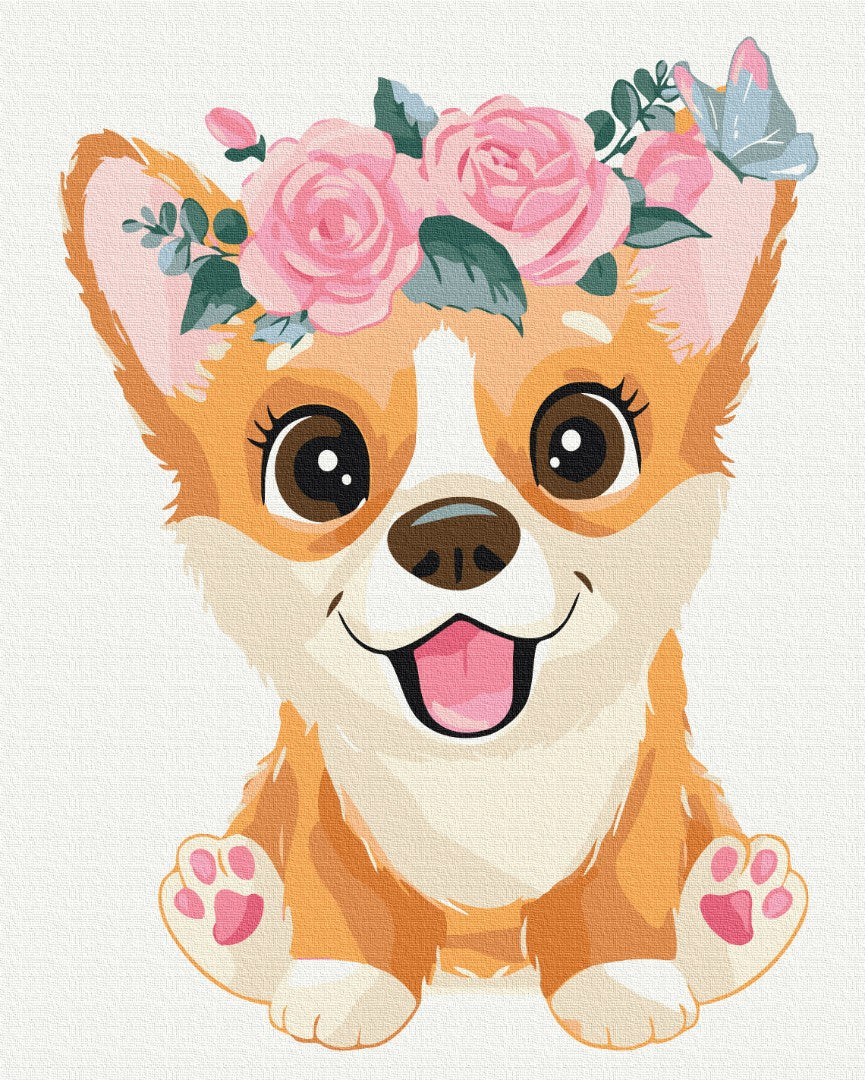 Malen nach Zahlen Motiv - Corgi in einer Krone