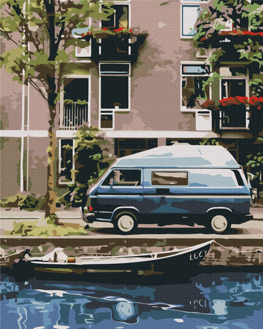 Malen nach Zahlen Motiv - Planwagen eines Reisenden