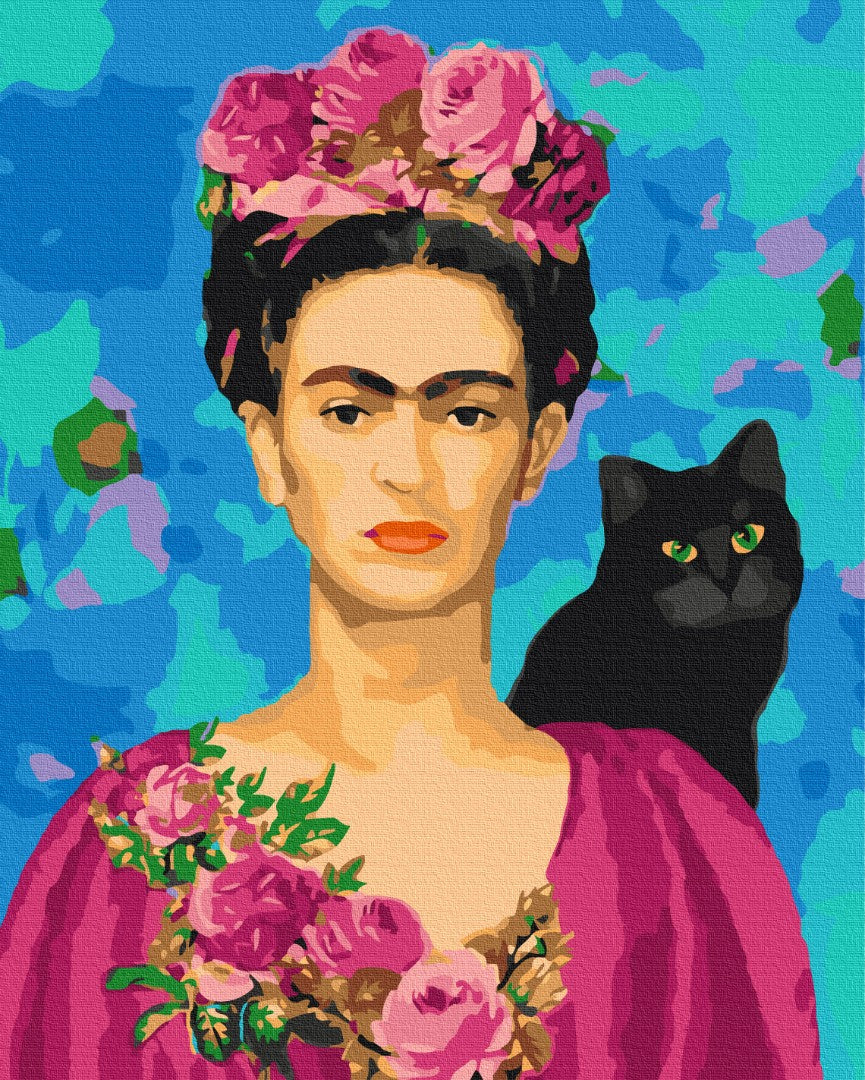 Malen nach Zahlen Motiv - Frida mit Katze von Frida Kahlo