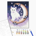 Die Katze und der Mond - Malen nach Zahlen Bild auf Leinwand mit Pinseln und Farben