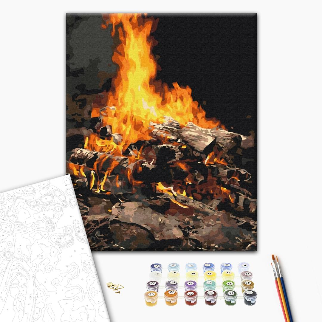 Lagerfeuer - Malen nach Zahlen Bild auf Leinwand mit Pinseln und Farben