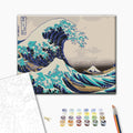 Die Große Welle vor Kanagawa - Malen nach Zahlen Bild auf Leinwand mit Pinseln und Farben