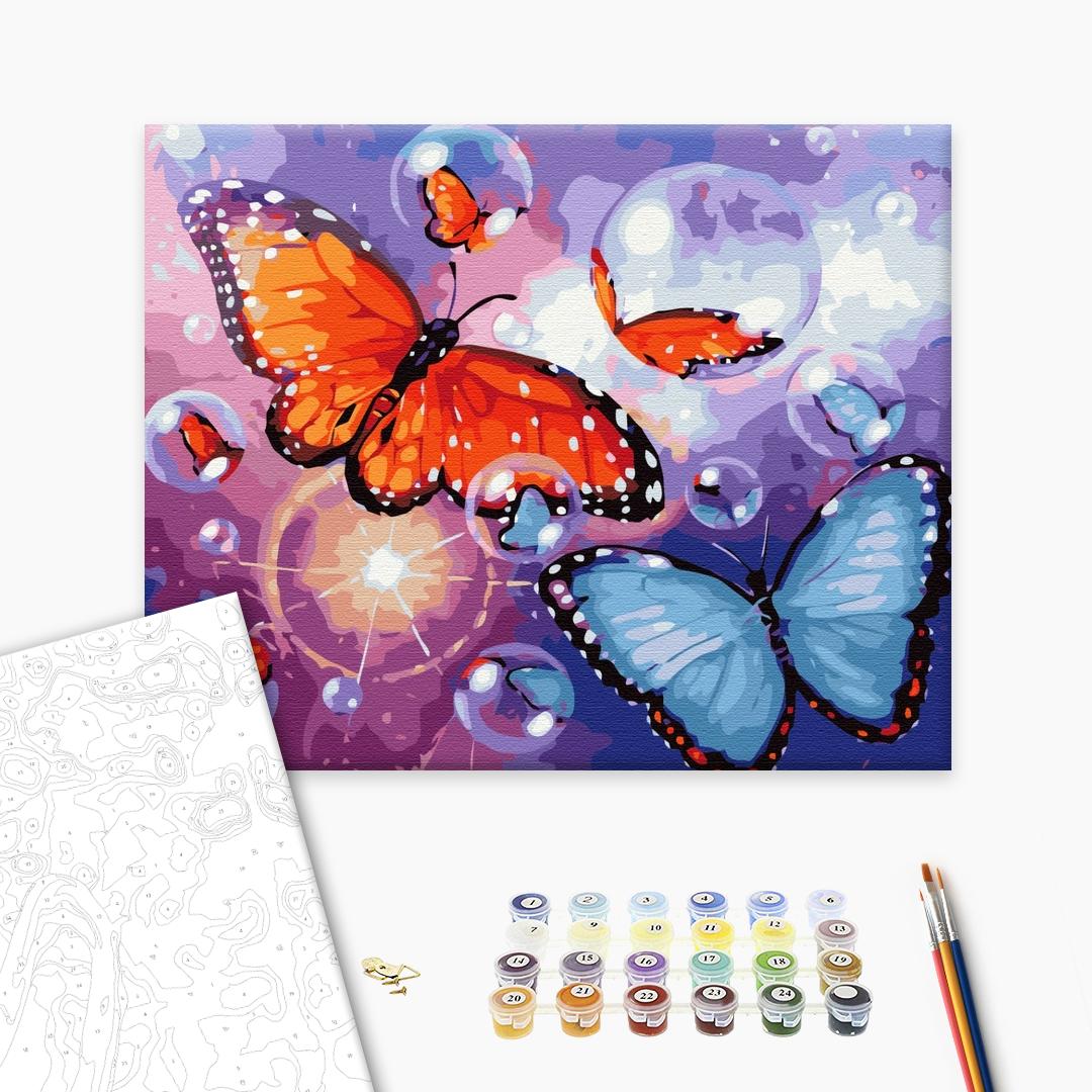 Seifenschmetterlinge - Malen nach Zahlen Bild auf Leinwand mit Pinseln und Farben