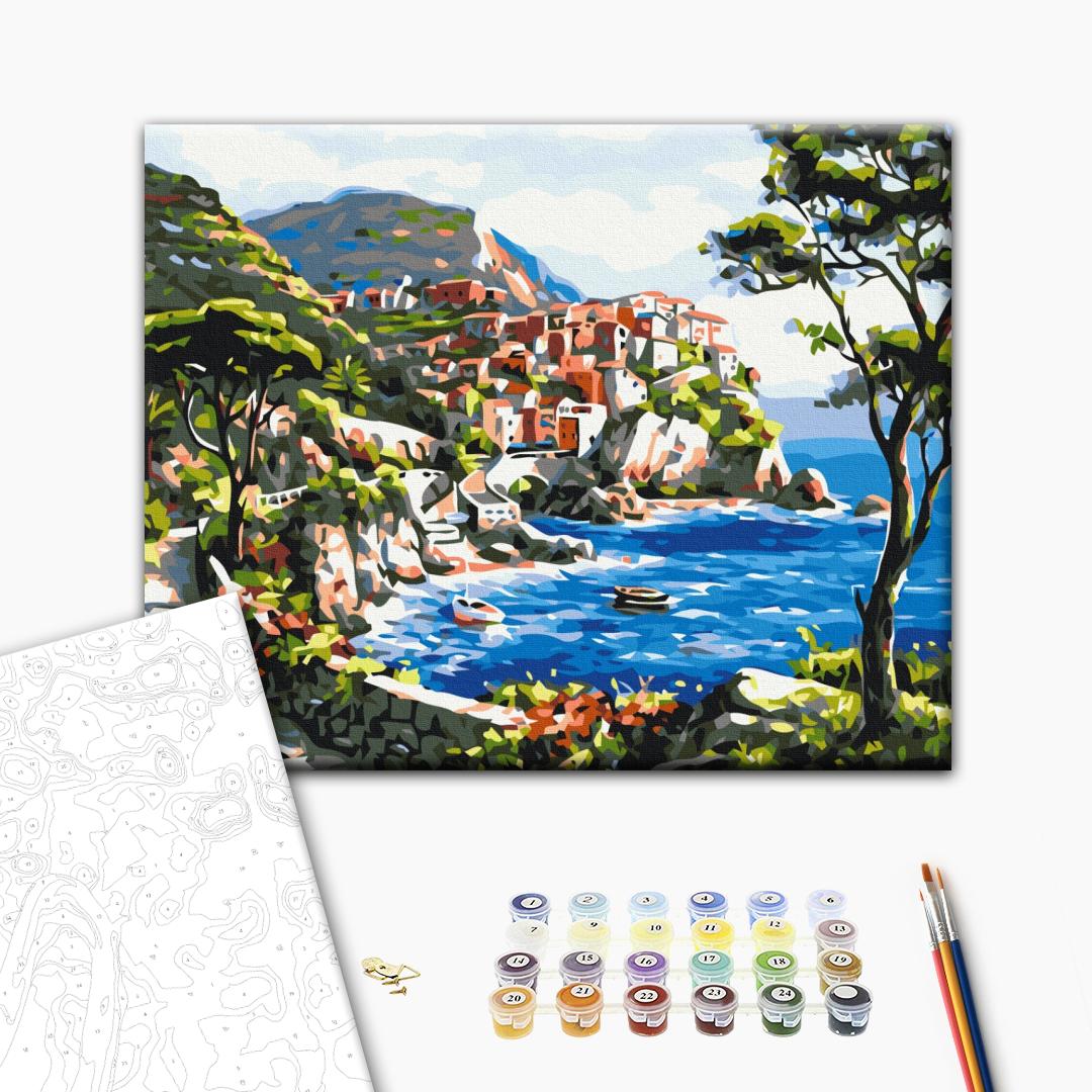 Malerische Insel - Malen nach Zahlen Bild auf Leinwand mit Pinseln und Farben