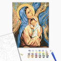 Maria und Jesus - Malen nach Zahlen Bild auf Leinwand mit Pinseln und Farben