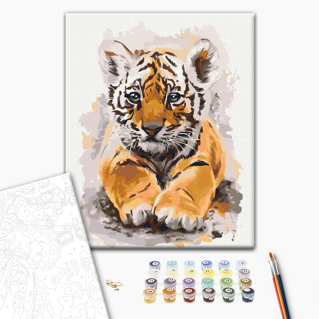 Süßer Tiger - Malen nach Zahlen Bild auf Leinwand mit Pinseln und Farben