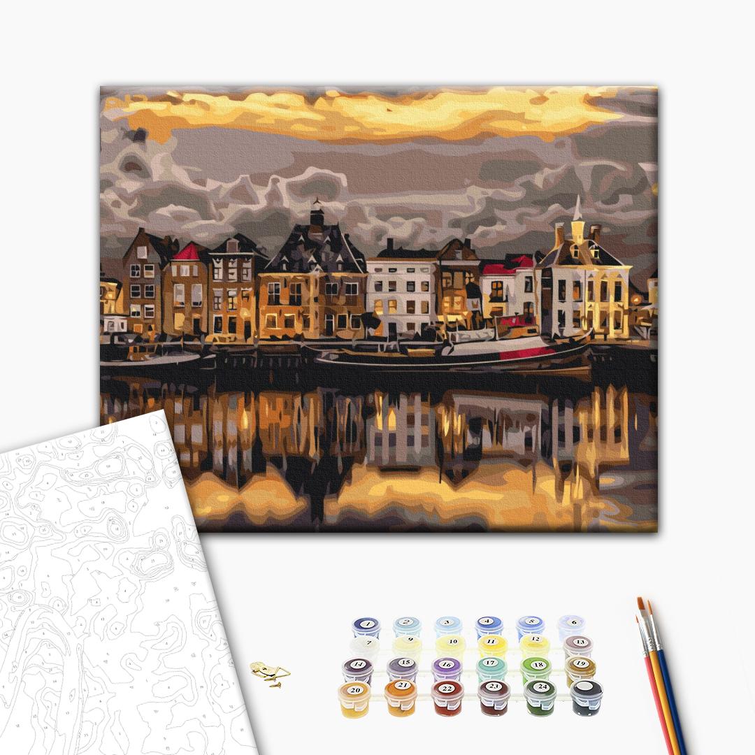Abend in Stockholm - Malen nach Zahlen Bild auf Leinwand mit Pinseln und Farben