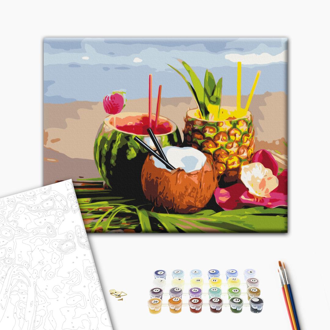 Sommercocktails - Malen nach Zahlen Bild auf Leinwand mit Pinseln und Farben