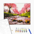 Der Fluss bei Sakura - Malen nach Zahlen Bild auf Leinwand mit Pinseln und Farben