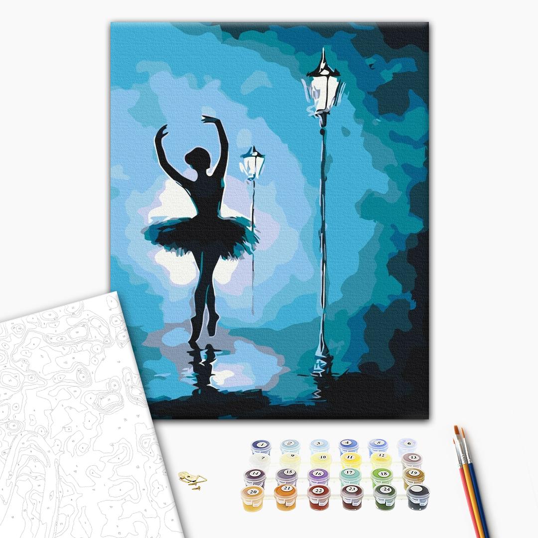 Ballerina im Licht der Laternen - Malen nach Zahlen Bild auf Leinwand mit Pinseln und Farben