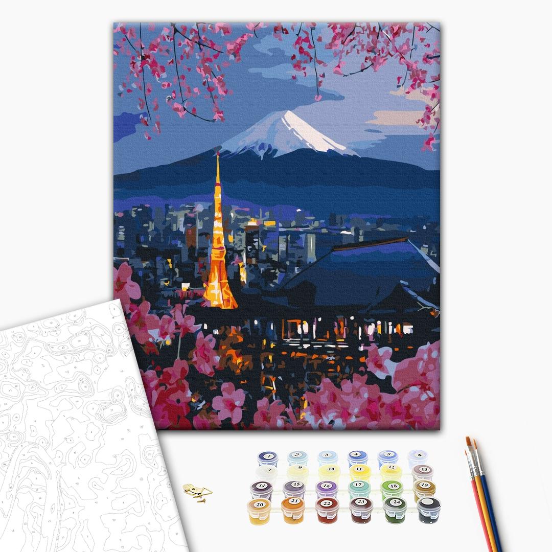 Das Reisen in Japan - Malen nach Zahlen Bild auf Leinwand mit Pinseln und Farben