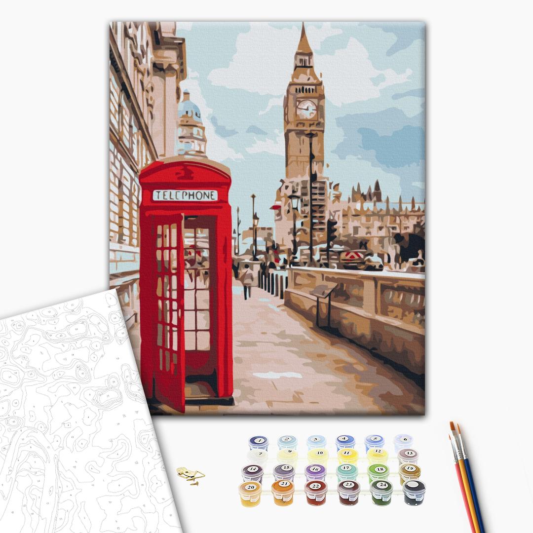 Symbole von London - Malen nach Zahlen Bild auf Leinwand mit Pinseln und Farben