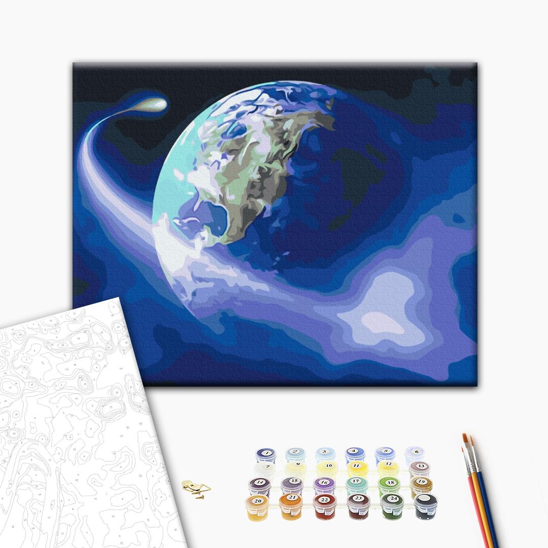 Universum - Malen nach Zahlen Bild auf Leinwand mit Pinseln und Farben