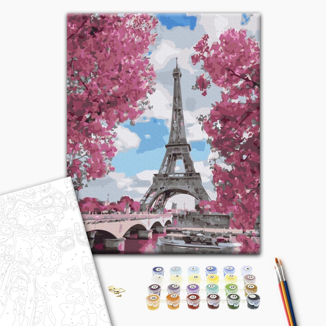 Magnolien in Paris - Malen nach Zahlen Bild auf Leinwand mit Pinseln und Farben