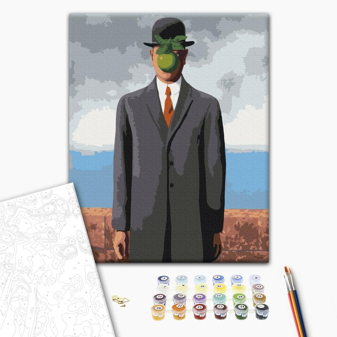 Der Menschensohn von Rene Magritte - Malen nach Zahlen Bild auf Leinwand mit Pinseln und Farben