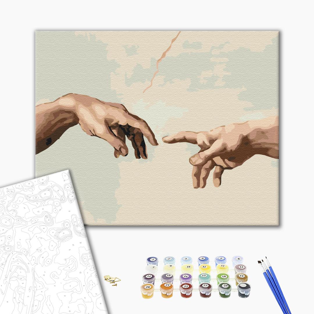 Die Erschaffung Adams von Michelangelo Buonarotti - Malen nach Zahlen Bild auf Leinwand mit Pinseln und Farben