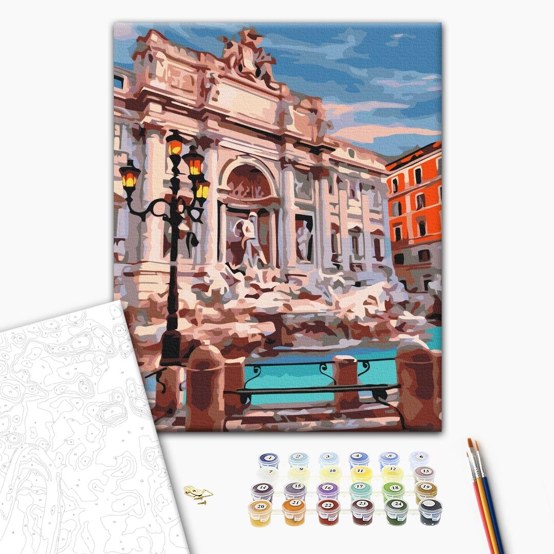 Brunnen di Trevi in Rom - Malen nach Zahlen Bild auf Leinwand mit Pinseln und Farben