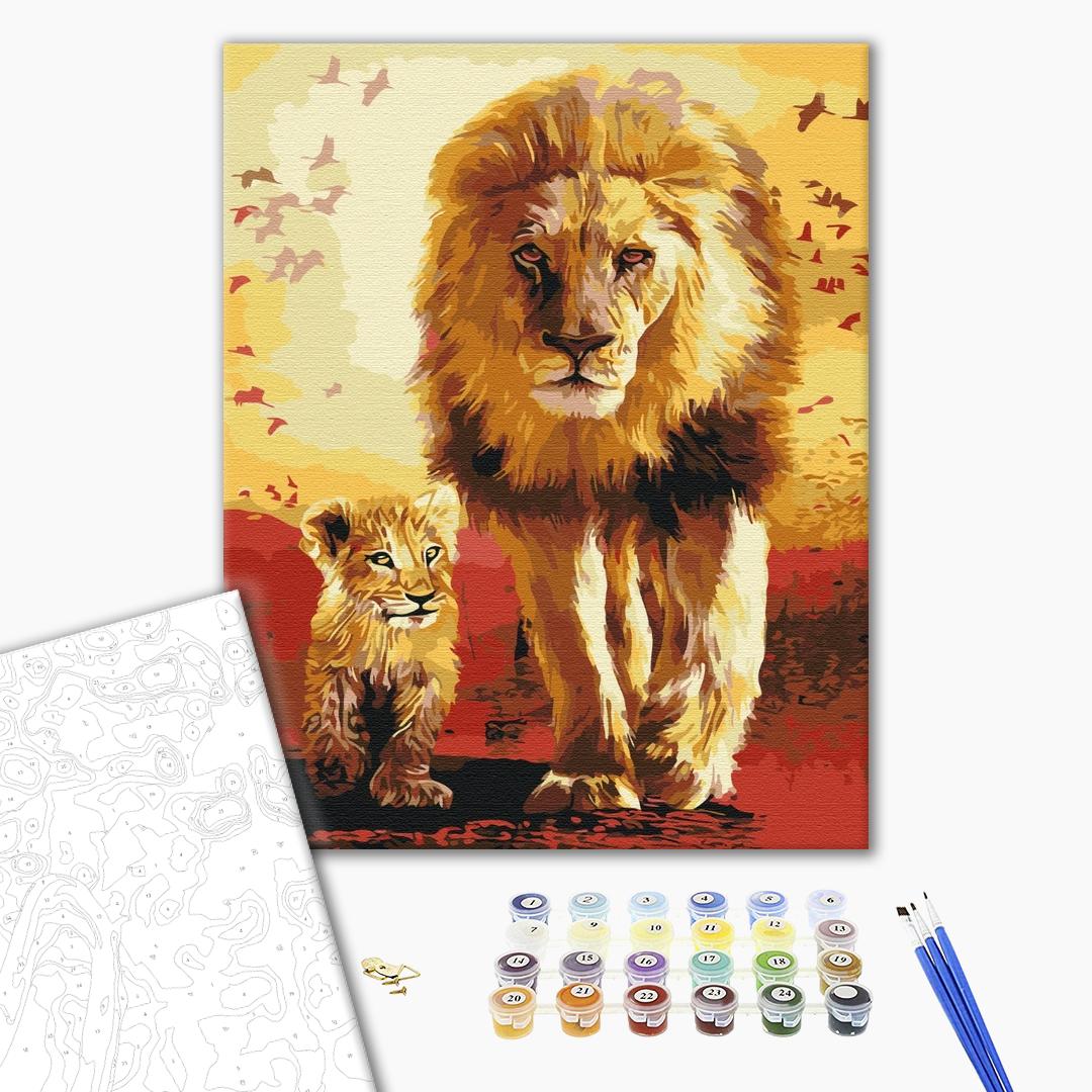 Spaziergang in der Savannah - Malen nach Zahlen Bild auf Leinwand mit Pinseln und Farben