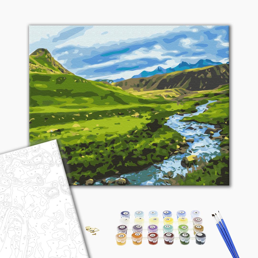 Alpenwiese - Malen nach Zahlen Bild auf Leinwand mit Pinseln und Farben