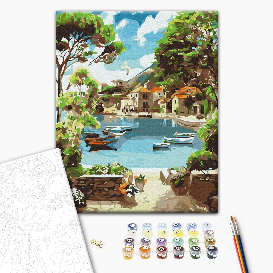 Azure Bay - Malen nach Zahlen Bild auf Leinwand mit Pinseln und Farben