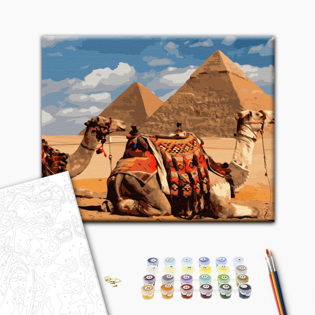 Pyramiden in Ägypten - Malen nach Zahlen Bild auf Leinwand mit Pinseln und Farben