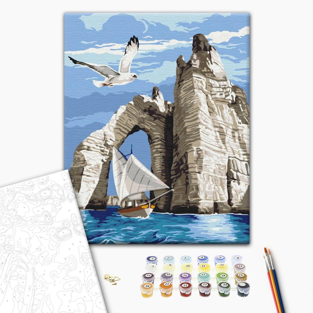Spaziergang bei den Felsen - Malen nach Zahlen Bild auf Leinwand mit Pinseln und Farben