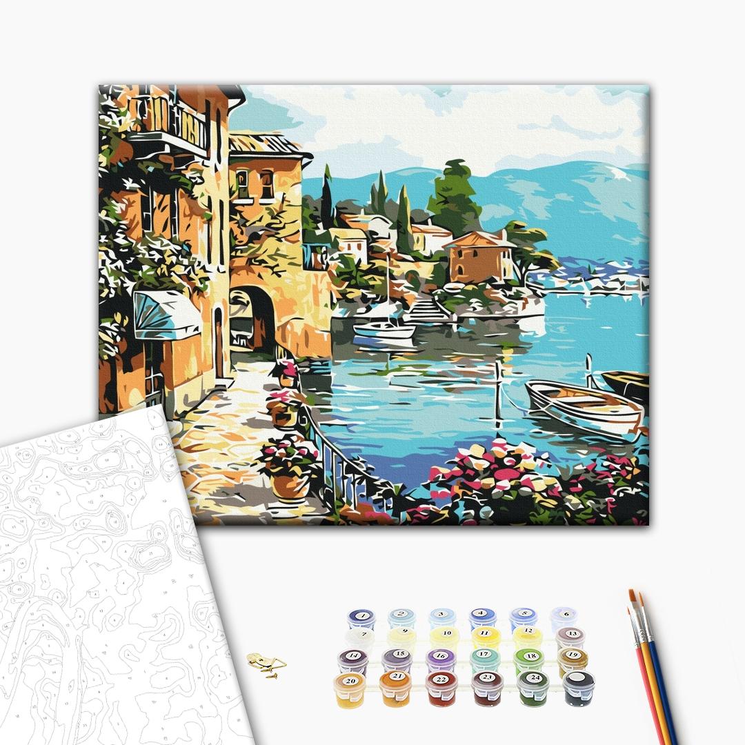 Böschung im Sommer - Malen nach Zahlen Bild auf Leinwand mit Pinseln und Farben