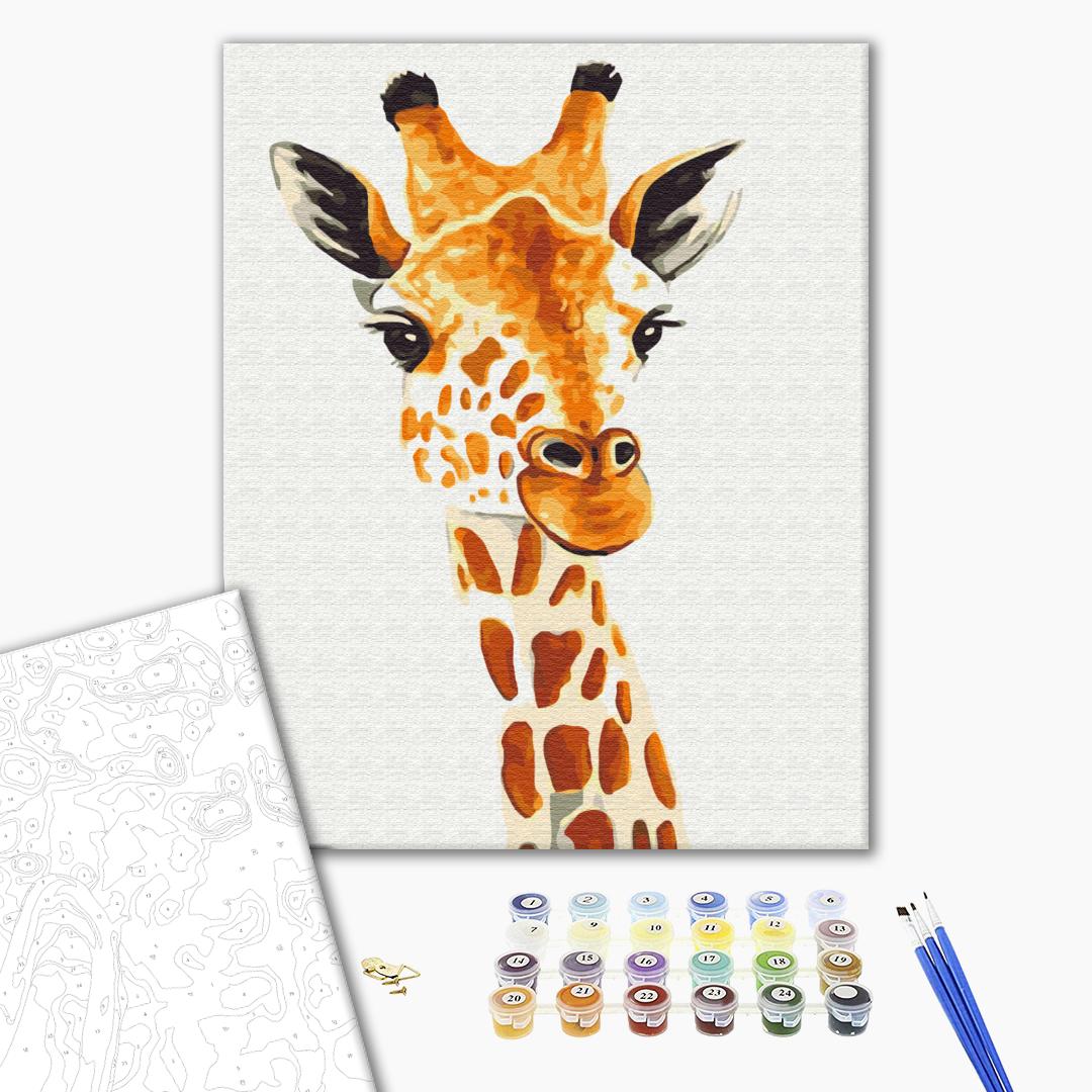 Giraffe - Malen nach Zahlen Bild auf Leinwand mit Pinseln und Farben