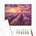 Lavendel-Sonnenuntergang - Malen nach Zahlen Bild auf Leinwand mit Pinseln und Farben