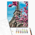 Magnolienblüte in Paris - Malen nach Zahlen Bild auf Leinwand mit Pinseln und Farben