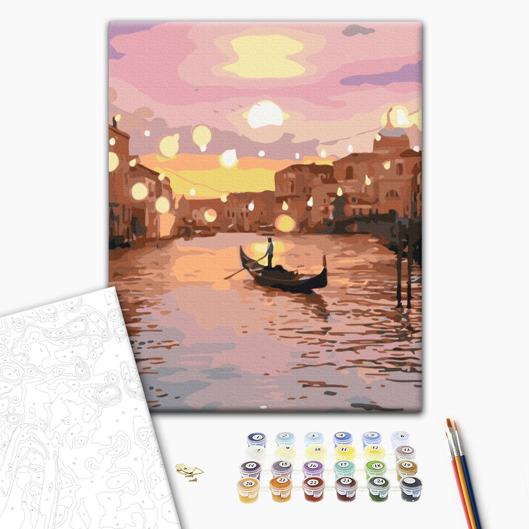 Märchenabend in Venedig - Malen nach Zahlen Bild auf Leinwand mit Pinseln und Farben