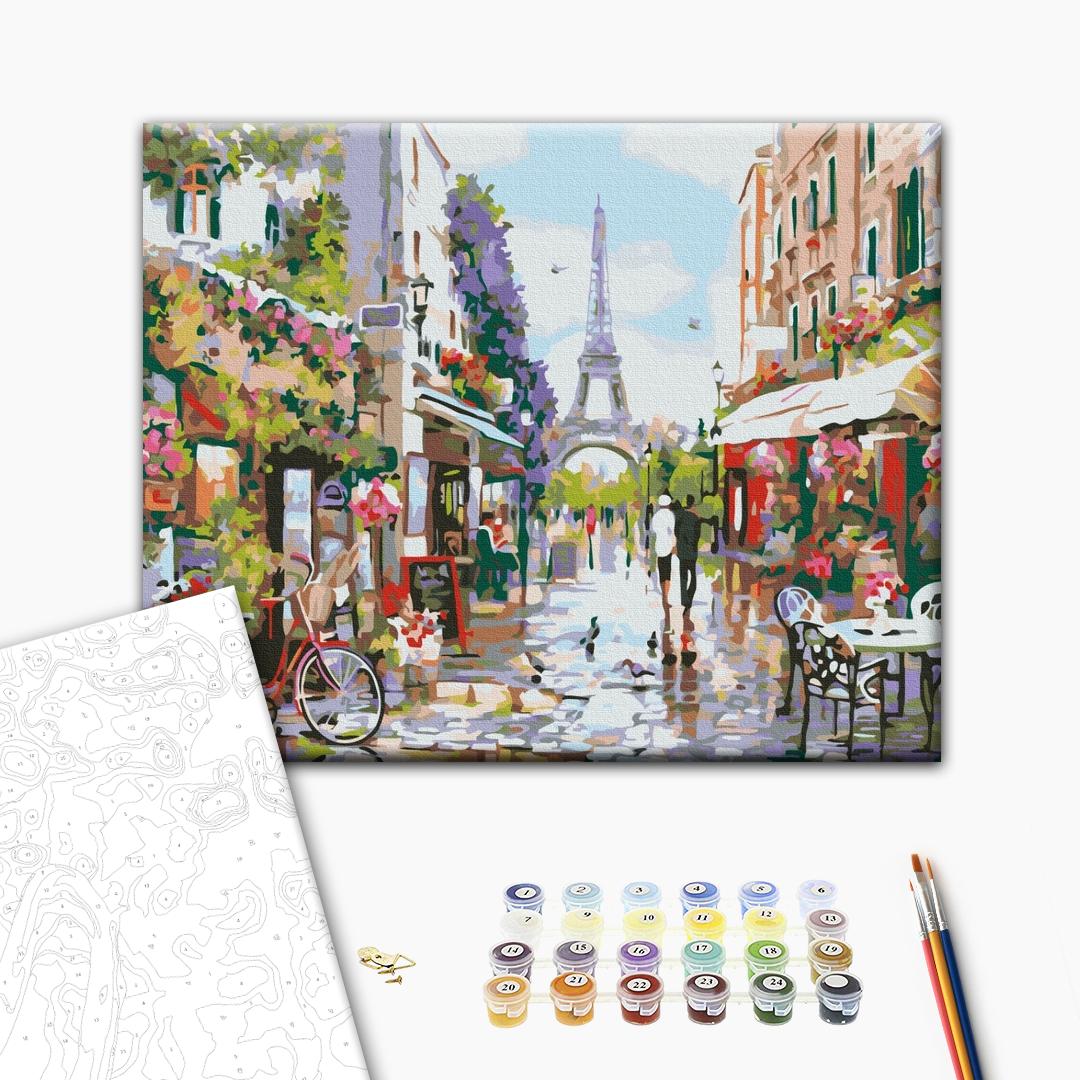 Nachmittag in Paris - Malen nach Zahlen Bild auf Leinwand mit Pinseln und Farben