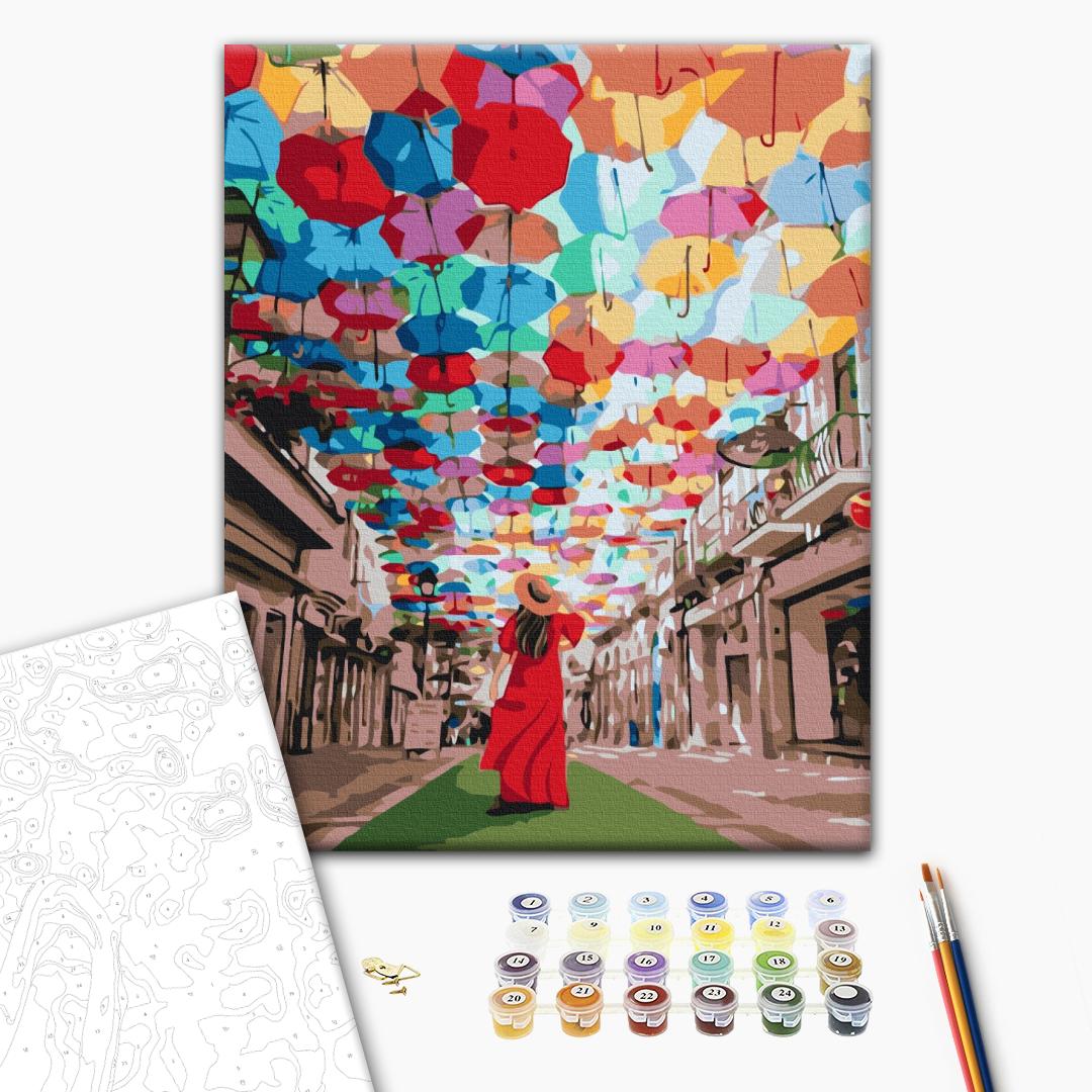 Malen nach Zahlen Bild auf Leinwand mit Pinseln und Farben