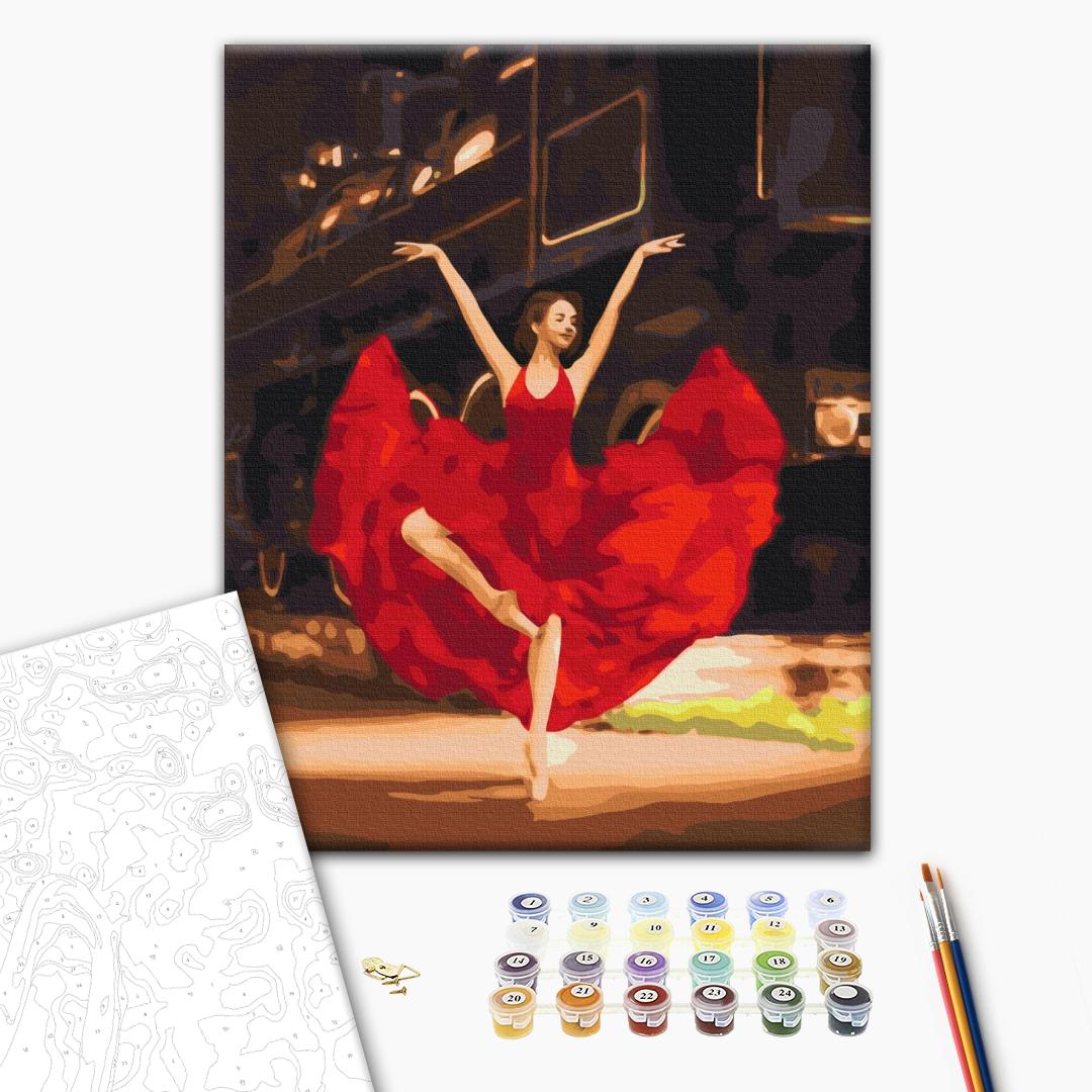 Leidenschaftliche Ballerina - Malen nach Zahlen Bild auf Leinwand mit Pinseln und Farben