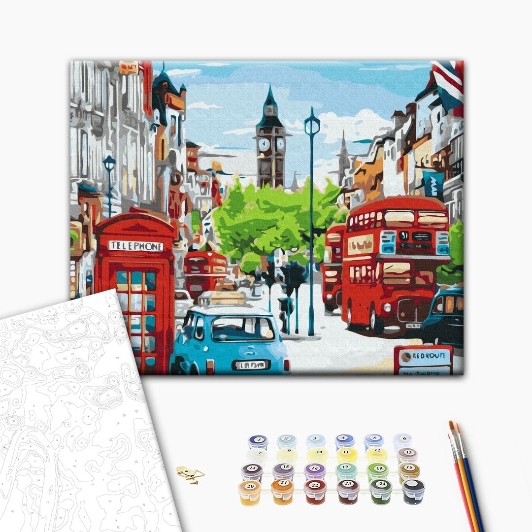 Sommerliches London - Malen nach Zahlen Bild auf Leinwand mit Pinseln und Farben