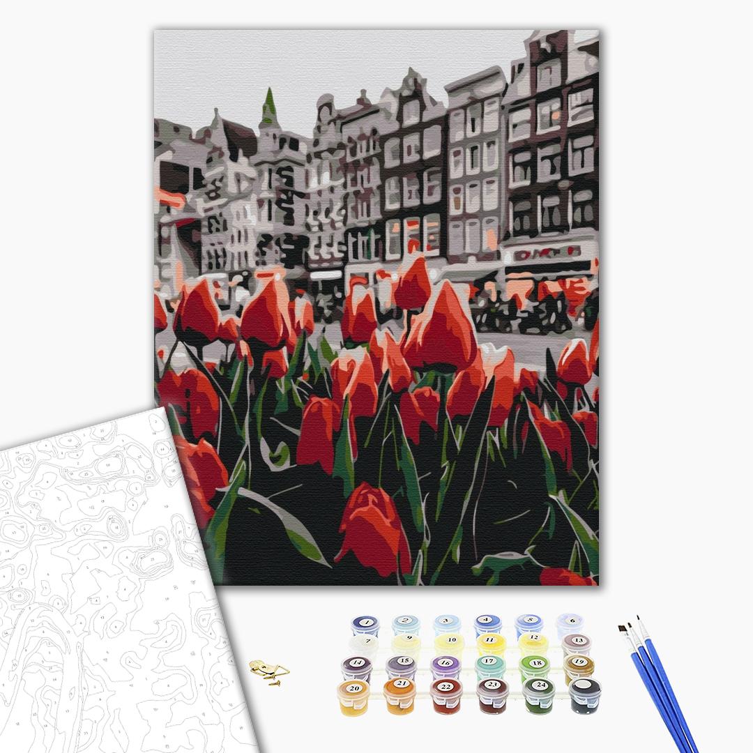 Tulpen von Amsterdam - Malen nach Zahlen Bild auf Leinwand mit Pinseln und Farben