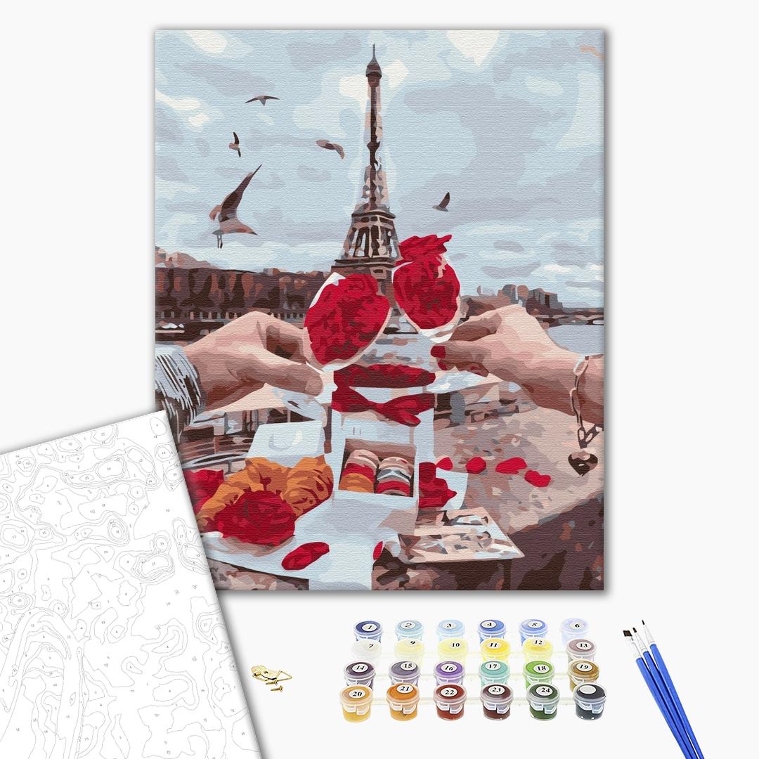 Picknick in Paris - Malen nach Zahlen Bild auf Leinwand mit Pinseln und Farben