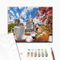 Der Kaffee mit Croissant - Malen nach Zahlen Bild auf Leinwand mit Pinseln und Farben
