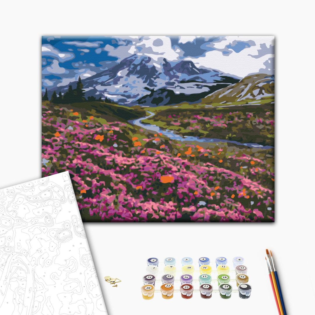 Alpenwiese - Malen nach Zahlen Bild auf Leinwand mit Pinseln und Farben