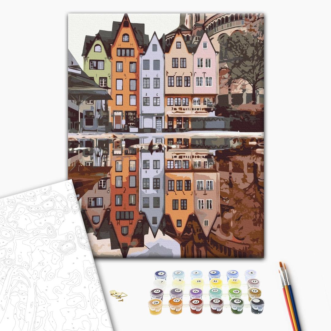 Widerspiegelung von Stockholm - Malen nach Zahlen Bild auf Leinwand mit Pinseln und Farben