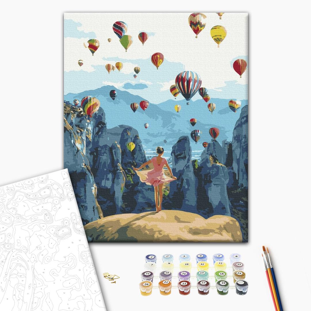 Heißluftballons - Malen nach Zahlen Bild auf Leinwand mit Pinseln und Farben