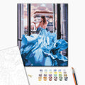 Mädchen in einem Kleid - Malen nach Zahlen Bild auf Leinwand mit Pinseln und Farben