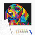 Regenbogenhund - Malen nach Zahlen Bild auf Leinwand mit Pinseln und Farben