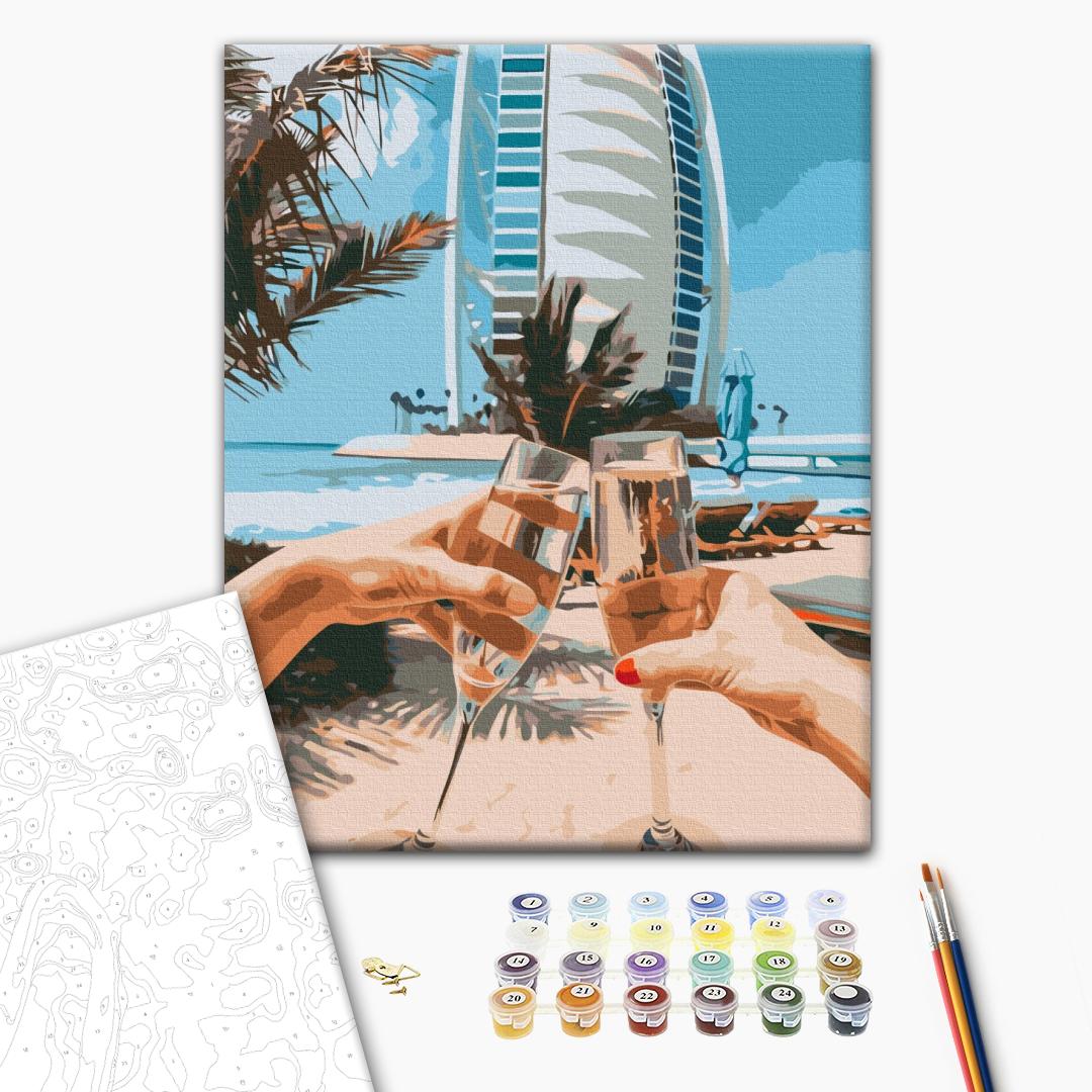 Dubai für zwei - Malen nach Zahlen Bild auf Leinwand mit Pinseln und Farben