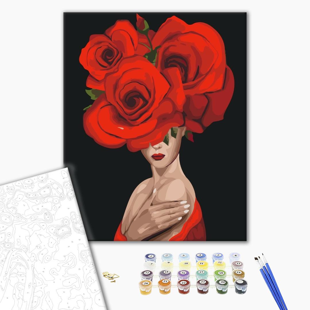 Königin der Rosen - Malen nach Zahlen Bild auf Leinwand mit Pinseln und Farben