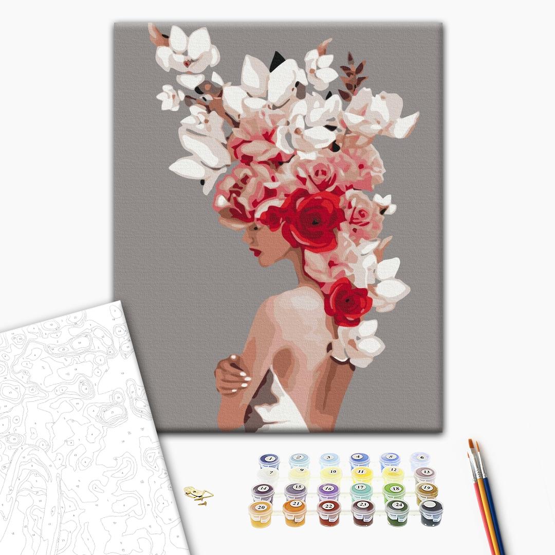 Blumen-Tiara - Malen nach Zahlen Bild auf Leinwand mit Pinseln und Farben