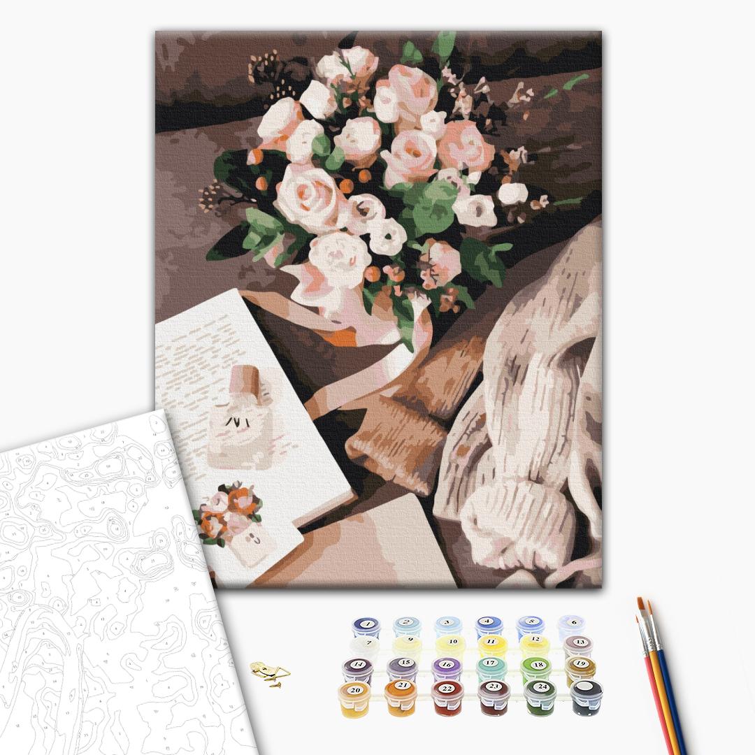 Der Duft von Blumen - Malen nach Zahlen Bild auf Leinwand mit Pinseln und Farben