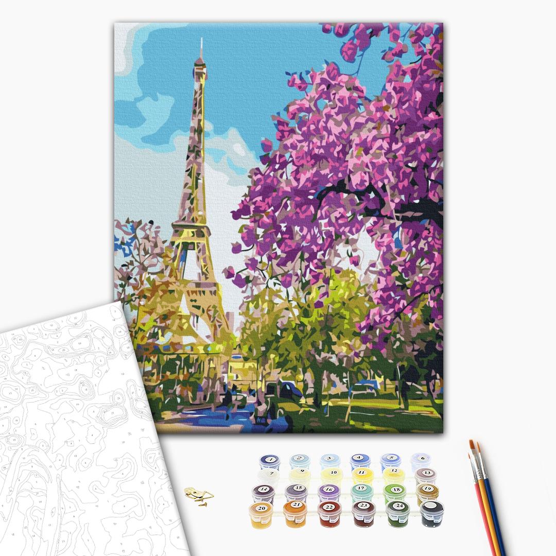 Im Zentrum von Paris - Malen nach Zahlen Bild auf Leinwand mit Pinseln und Farben