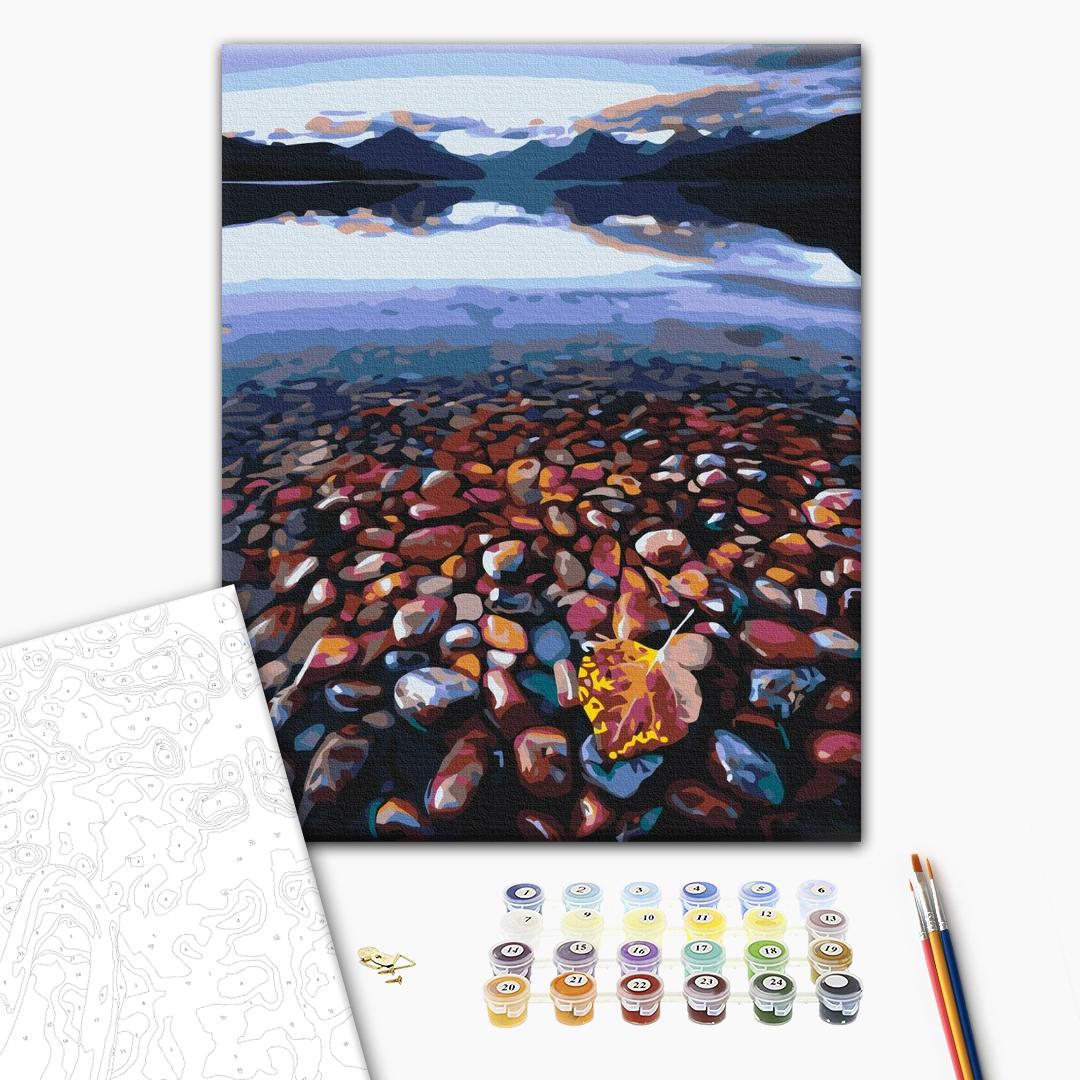 Steinige Küste - Malen nach Zahlen Bild auf Leinwand mit Pinseln und Farben