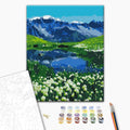 Alpenwiesen - Malen nach Zahlen Bild auf Leinwand mit Pinseln und Farben